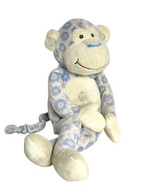 Hanging Monkey Stuffed Animal Blue White Floral Swirl Plush Toy 23" Mimg Ren